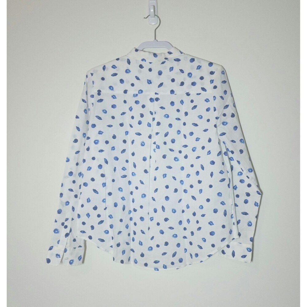 NWT NYDJ Womens Linen Cotton Nautical Button-Down Shirt White Sea Blue Size S - Picture 2 of 5